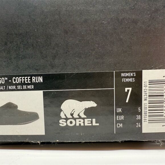 SOREL GO- COFFEE RUN WOMEN'S SLIPPER Slip-On Black Faux Fur Size 7 NIB - Picture 3 of 11